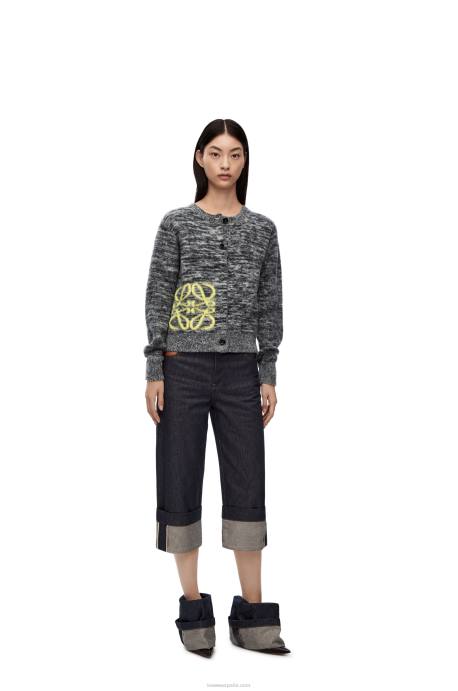 Loewe mujer Cárdigan de lana con anagrama en intarsia LP64990 blanco negro