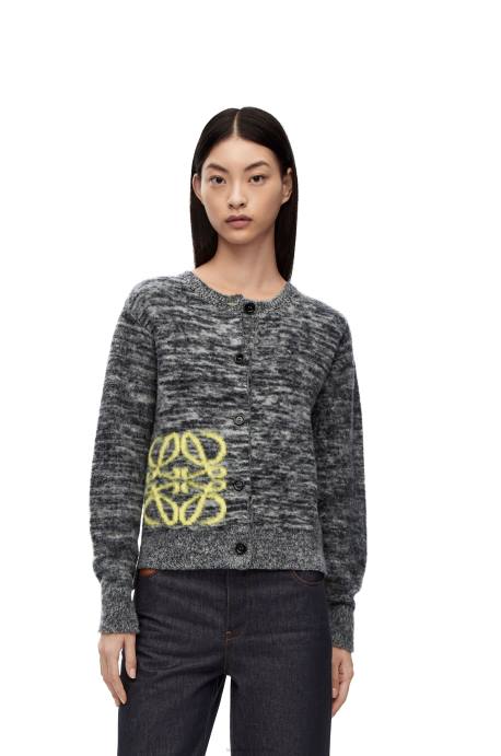 Loewe mujer Cárdigan de lana con anagrama en intarsia LP64990 blanco negro
