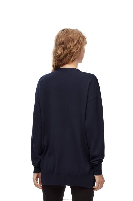 Loewe mujer Cárdigan de lana con bolsillo con anagrama LP64986 Azul marino