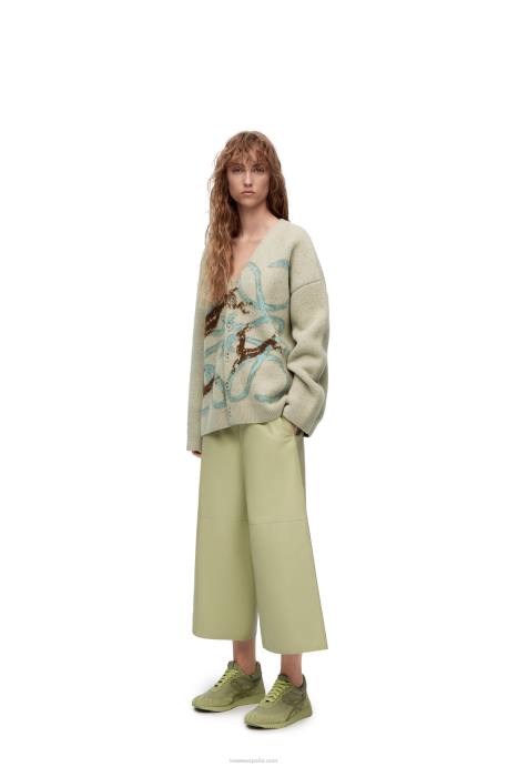 Loewe mujer Cárdigan de lana con ciervo anagrama LP64997 gris claro