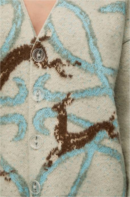 Loewe mujer Cárdigan de lana con ciervo anagrama LP64997 gris claro