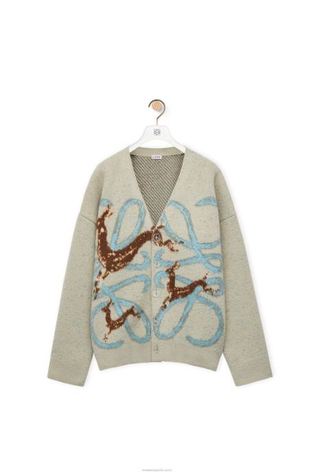 Loewe mujer Cárdigan de lana con ciervo anagrama LP64997 gris claro