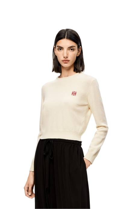 Loewe mujer Jersey corto de lana con anagrama LP641006 blanco suave