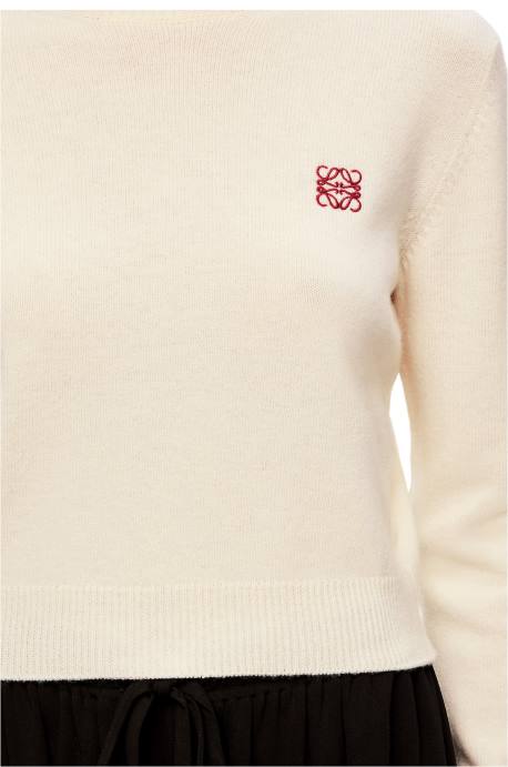 Loewe mujer Jersey corto de lana con anagrama LP641006 blanco suave