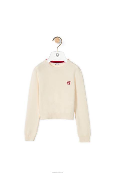 Loewe mujer Jersey corto de lana con anagrama LP641006 blanco suave