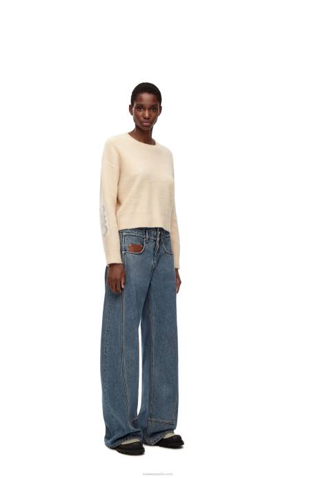 Loewe mujer Jersey de lana con anagrama en intarsia LP64994 crudo/gris claro