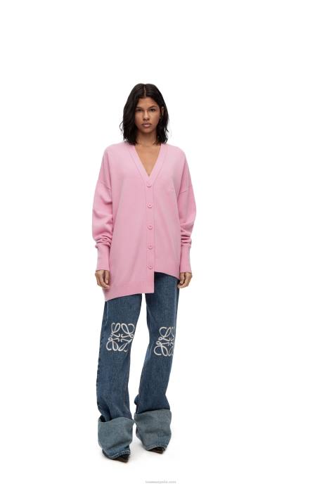 Loewe mujer cárdigan asimétrico de cachemira LP64974 rosa