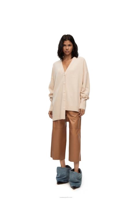 Loewe mujer cárdigan asimétrico de cachemira LP64975 champán
