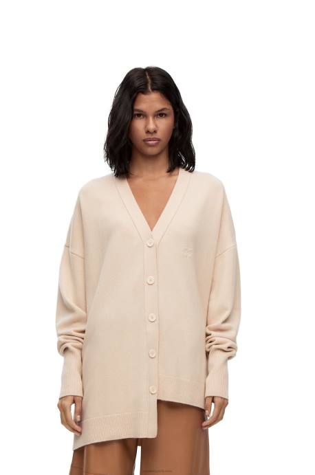 Loewe mujer cárdigan asimétrico de cachemira LP64975 champán