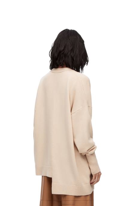 Loewe mujer cárdigan asimétrico de cachemira LP64975 champán