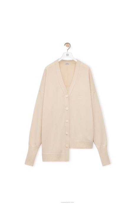 Loewe mujer cárdigan asimétrico de cachemira LP64975 champán