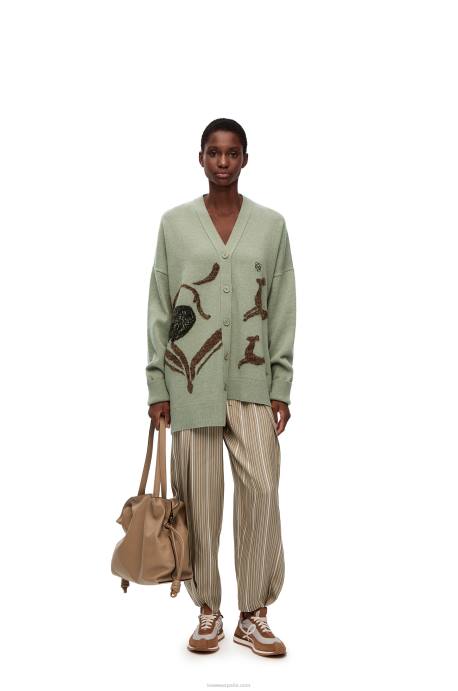 Loewe mujer cárdigan asimétrico de ciervo en lana LP64995 sabio