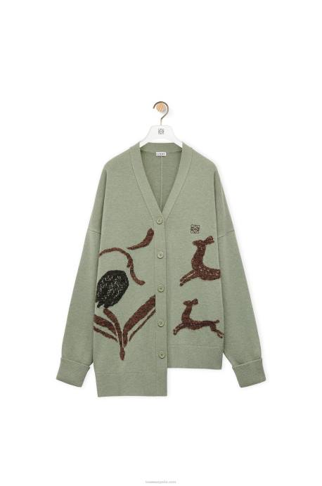 Loewe mujer cárdigan asimétrico de ciervo en lana LP64995 sabio