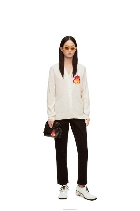 Loewe mujer cárdigan calcifer de lana LP641024 crudo