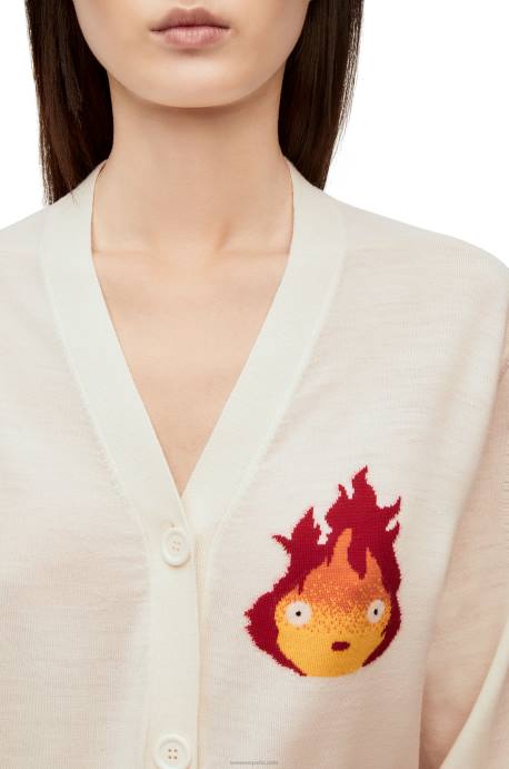 Loewe mujer cárdigan calcifer de lana LP641024 crudo