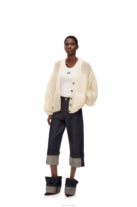 Loewe mujer cárdigan con anagrama de mohair LP64984 crudo