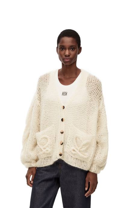 Loewe mujer cárdigan con anagrama de mohair LP64984 crudo