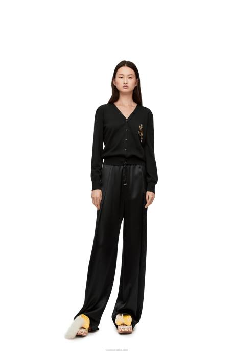 Loewe mujer cárdigan de lana con charm LP64960 negro
