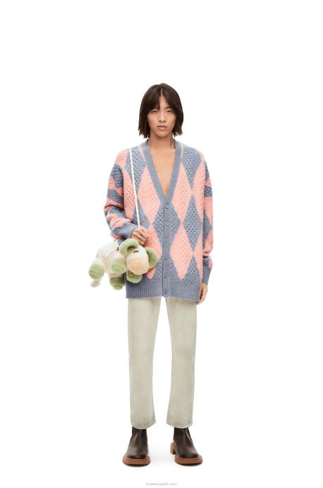 Loewe mujer cárdigan de lana con rombos LP641028 lys/salmón