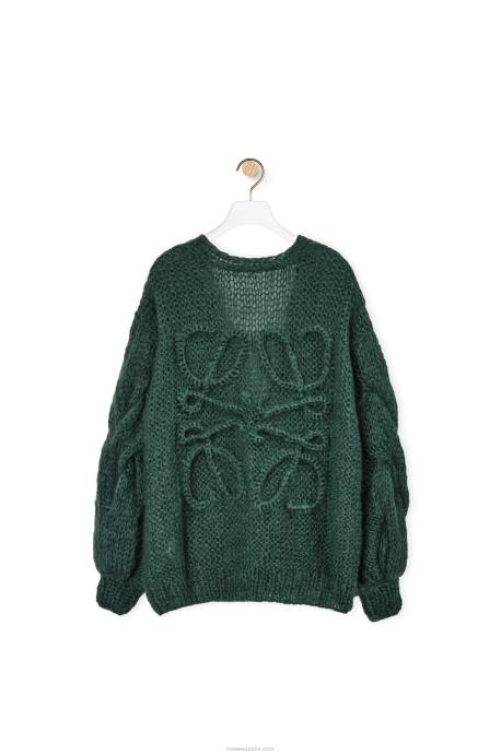 Loewe mujer cárdigan de mohair de mohair/poliamida LP641030 bosque verde