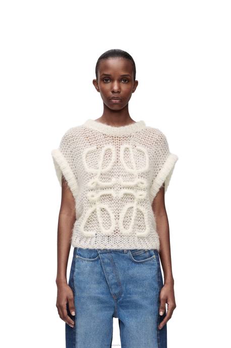 Loewe mujer chaleco anagrama de mohair LP64774 blanco suave