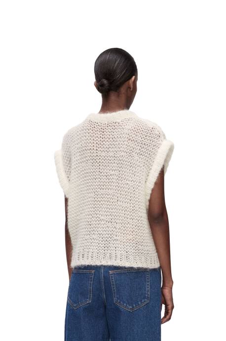 Loewe mujer chaleco anagrama de mohair LP64774 blanco suave