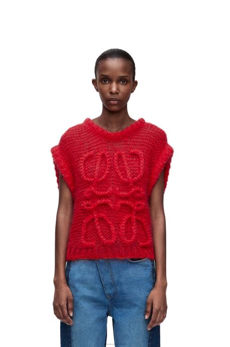 Loewe mujer chaleco anagrama de mohair LP64775 rojo