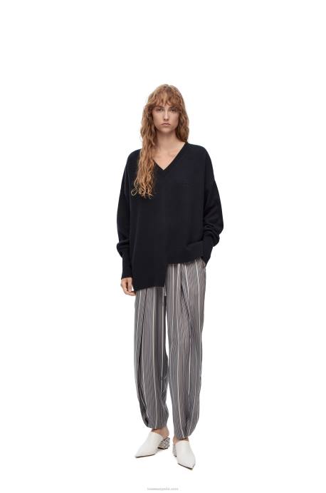 Loewe mujer jersey asimétrico de cachemir LP64976 azul marino oscuro