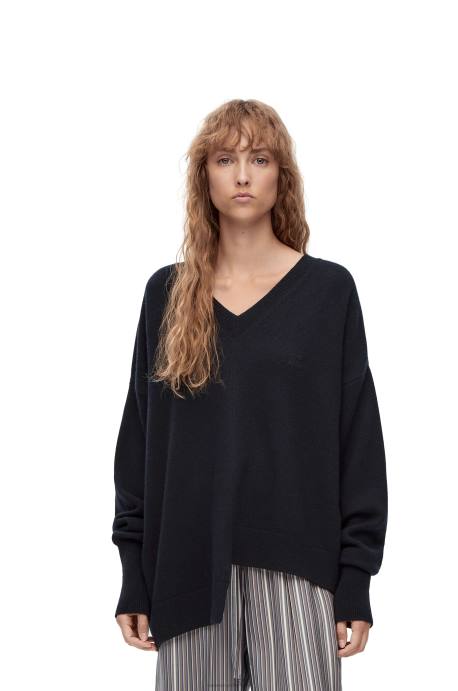 Loewe mujer jersey asimétrico de cachemir LP64976 azul marino oscuro