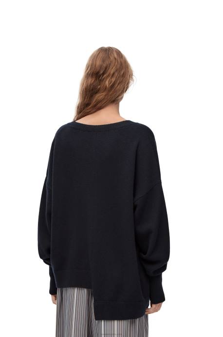 Loewe mujer jersey asimétrico de cachemir LP64976 azul marino oscuro