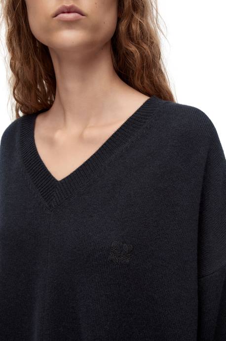 Loewe mujer jersey asimétrico de cachemir LP64976 azul marino oscuro