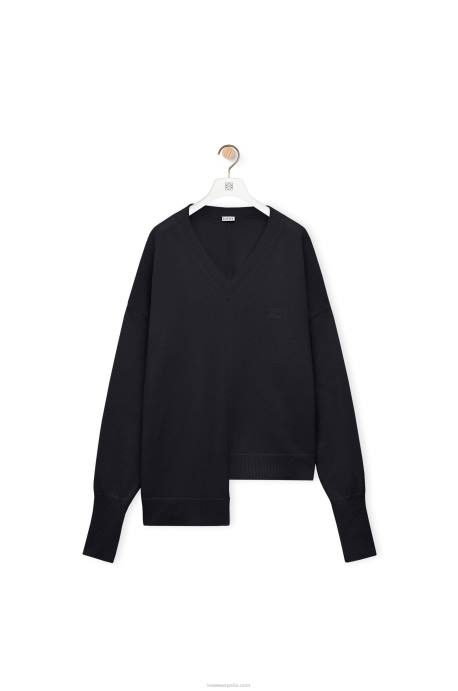 Loewe mujer jersey asimétrico de cachemir LP64976 azul marino oscuro
