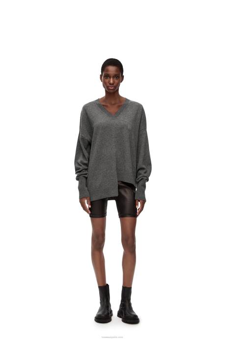 Loewe mujer jersey asimétrico de cachemir LP64977 gris oscuro