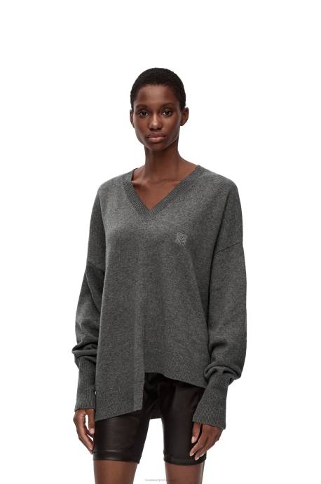 Loewe mujer jersey asimétrico de cachemir LP64977 gris oscuro