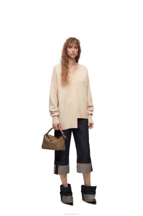 Loewe mujer jersey asimétrico de cachemir LP64978 champán