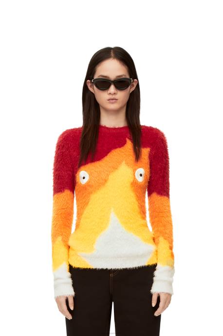 Loewe mujer jersey calcifer de punto intarsia LP641023 naranja multitono