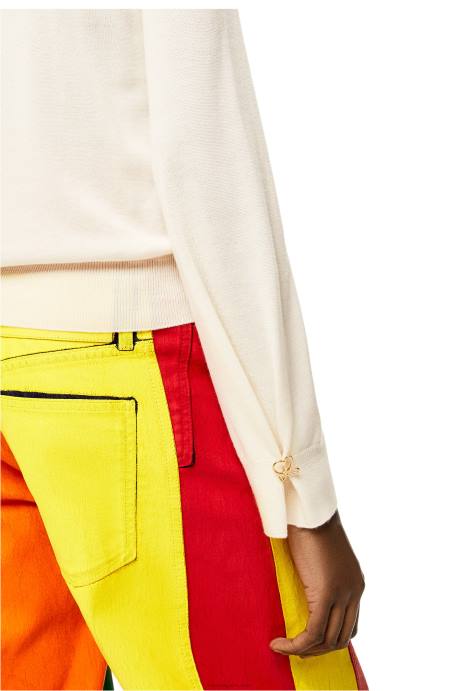Loewe mujer jersey con anagrama de cachemir LP641013 blanco suave