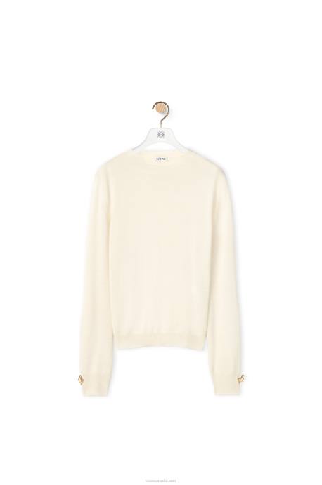 Loewe mujer jersey con anagrama de cachemir LP641013 blanco suave