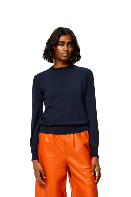 Loewe mujer jersey con anagrama de cachemir LP641014 Azul marino