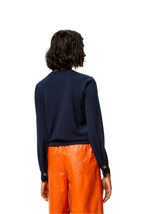 Loewe mujer jersey con anagrama de cachemir LP641014 Azul marino