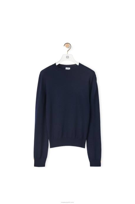 Loewe mujer jersey con anagrama de cachemir LP641014 Azul marino