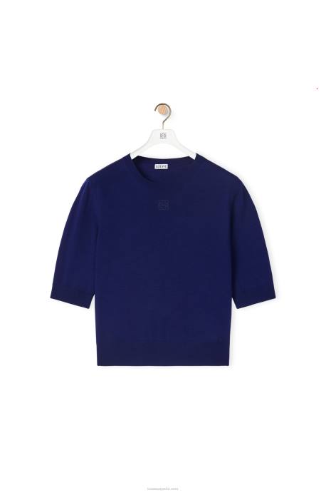 Loewe mujer jersey con anagrama de lana LP641012 Azul marino