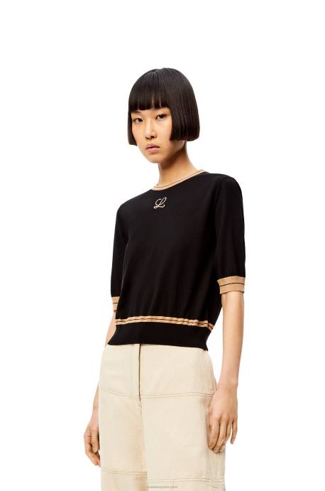 Loewe mujer jersey corto de lana LP641007 negro/beige