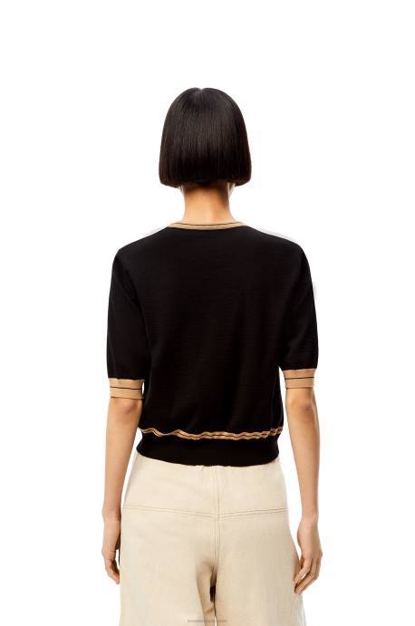 Loewe mujer jersey corto de lana LP641007 negro/beige