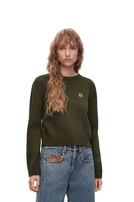 Loewe mujer jersey de lana LP64979 verde caqui