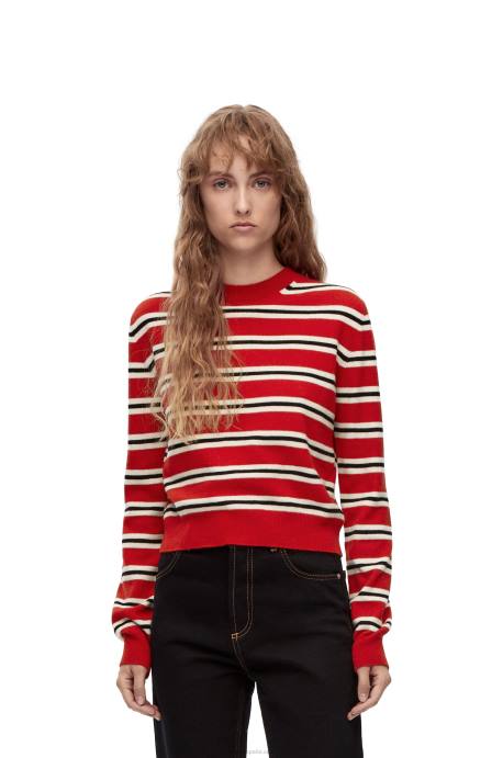 Loewe mujer jersey de lana a rayas LP64987 rojo/blanco/negro