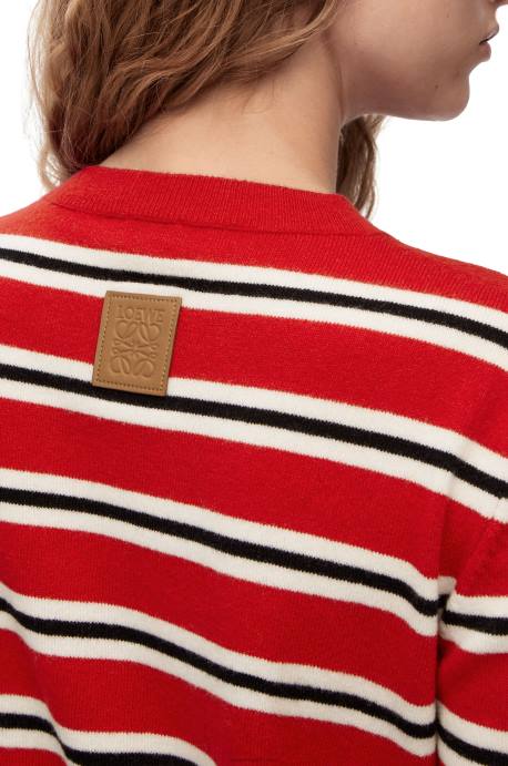 Loewe mujer jersey de lana a rayas LP64987 rojo/blanco/negro