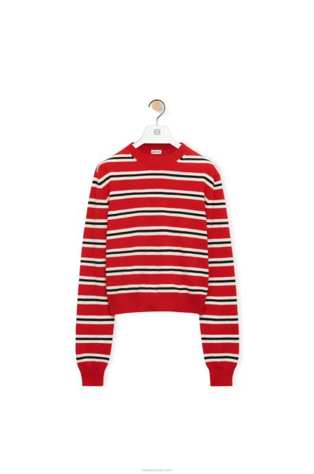 Loewe mujer jersey de lana a rayas LP64987 rojo/blanco/negro