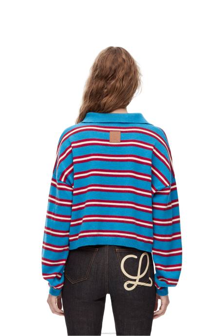 Loewe mujer jersey de lana con cuello de polo a rayas LP64988 azul rojo