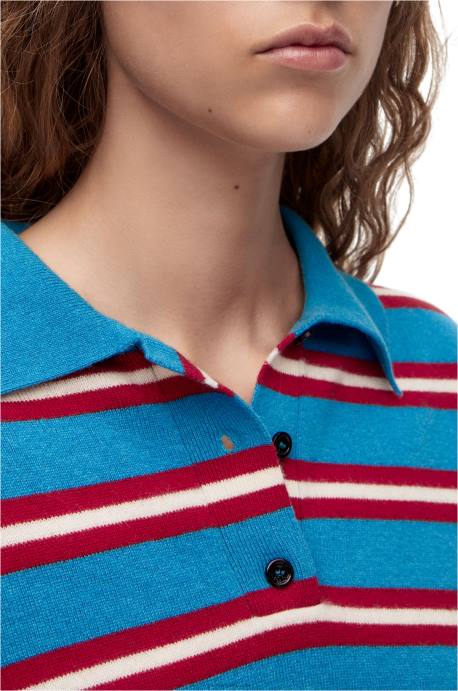 Loewe mujer jersey de lana con cuello de polo a rayas LP64988 azul rojo